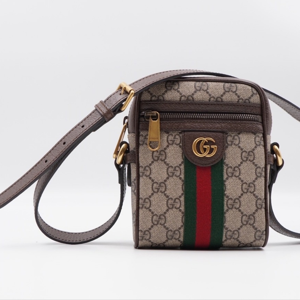 CF48 💟 Gucci GG Supreme Monogram Web Mini Ophidia Crossbody Bag